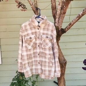 Love Tree Plaid Teddy Jacket - Cream and Brown